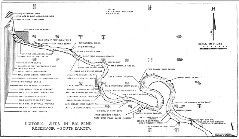 Map of sites in the Big Bend area of the Upper Missouri River.